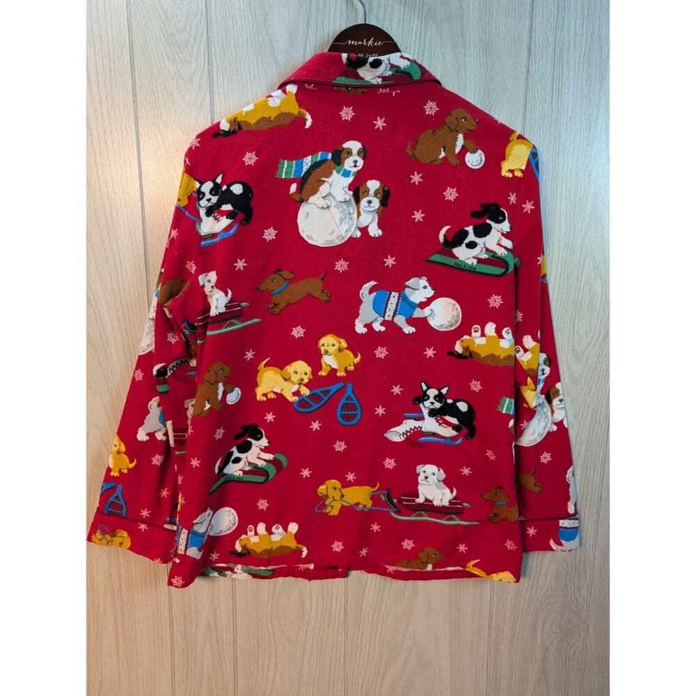 Nick & Nora Medium Christmas Winter Puppies Dogs Snow Shoes Pajama Top Only - Picture 4 of 7